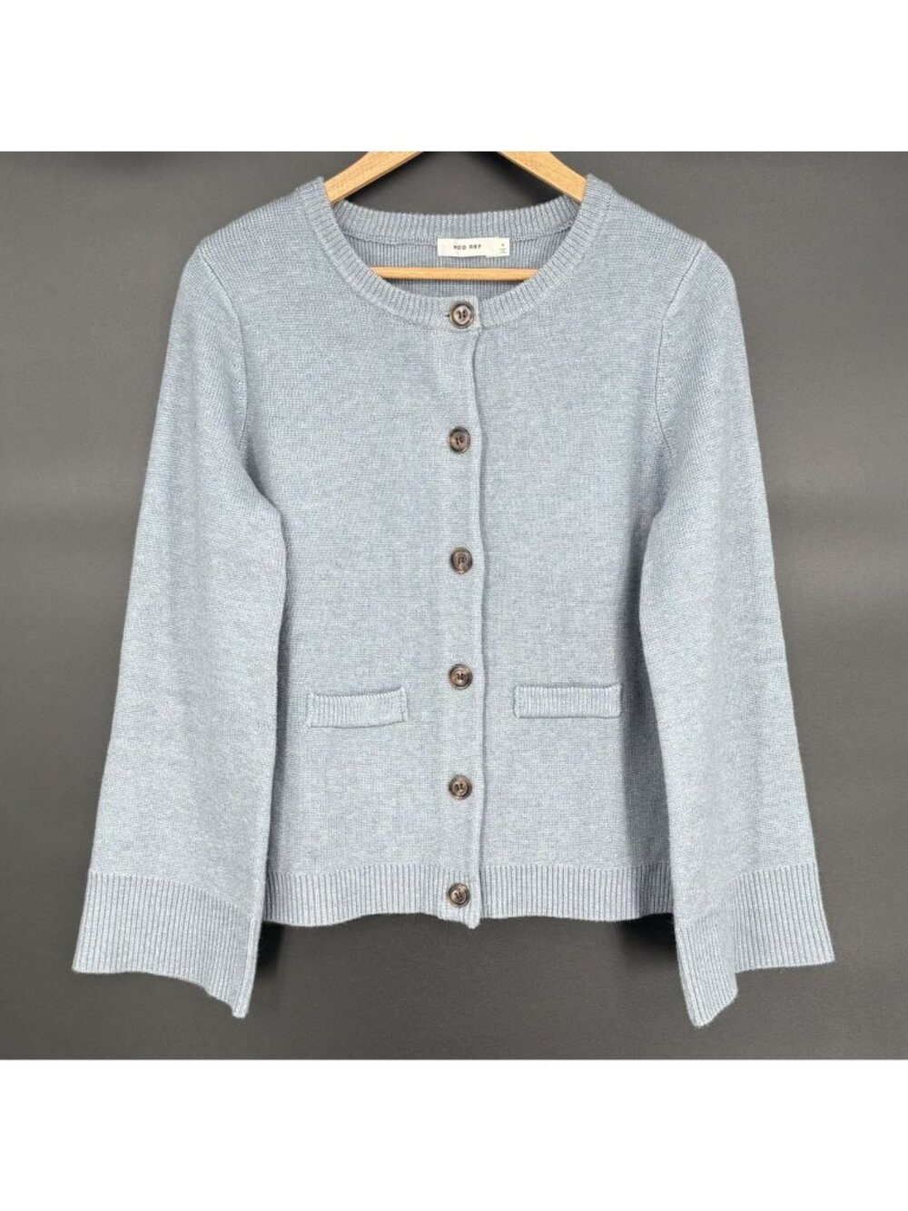Mod Ref Womens Wide Sleeve Knit Cardigan Sweater S Blue Button Front Neutral